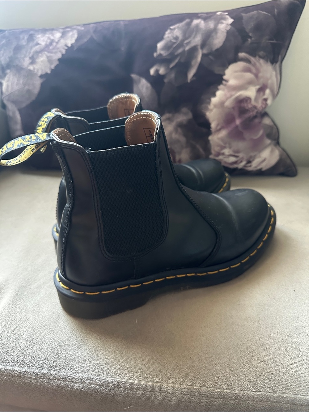 Dr. Martens Black Slip-On Ankle Boots with Yellow Heel Tabs